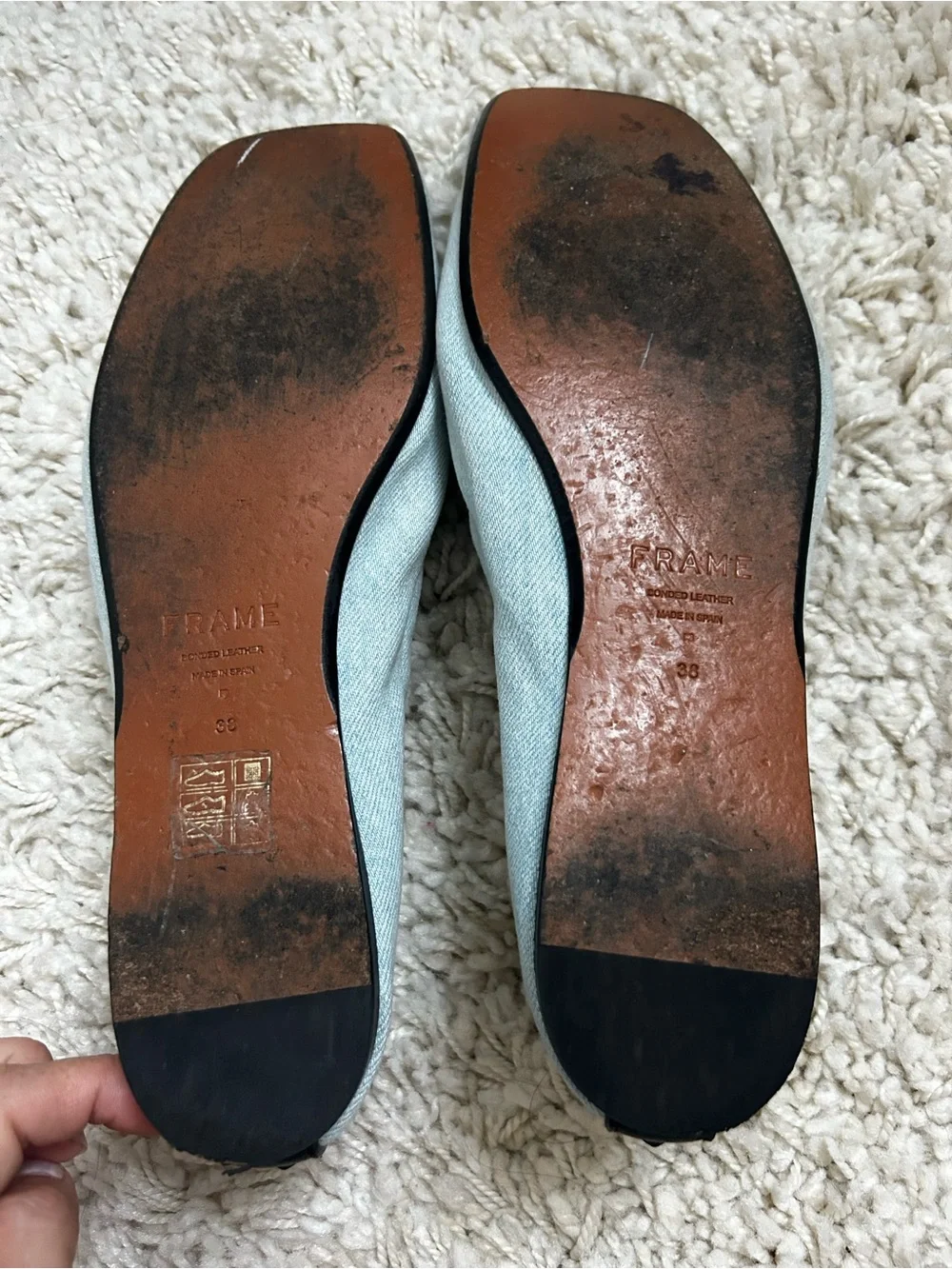 Frame vintage Light Blue Denim Ballet Flats with Bow Accent